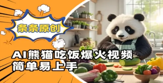 Ai熊猫吃饭爆火视频，条条原创，简单易上手